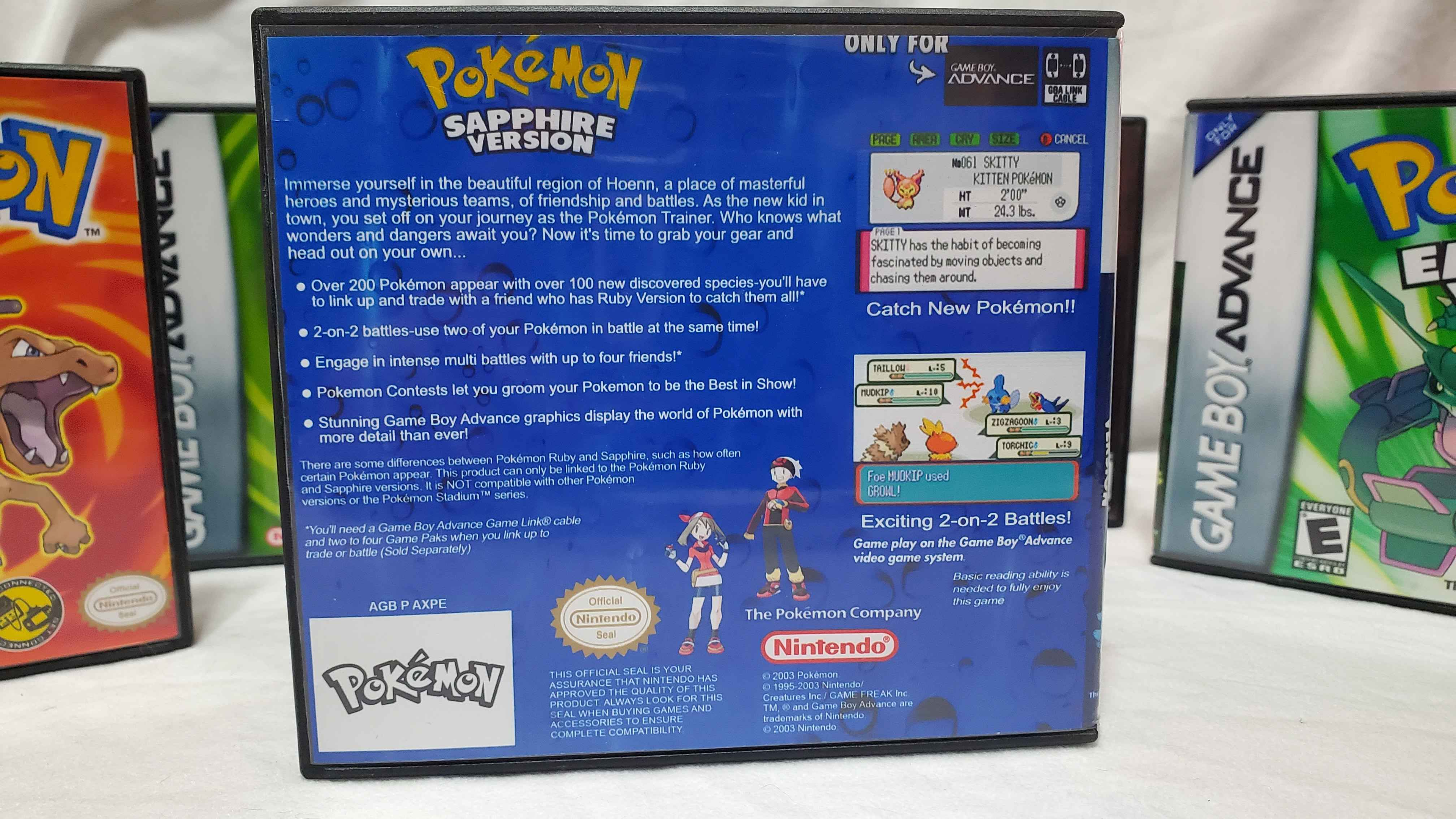 Pokémon Sapphire Game Case Replacement DS Style Gameboy Advance GBA USA Shipping